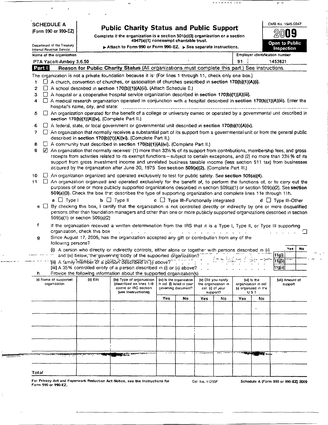 Image of first page of 2009 Form 990ER for PTA Yacolt-Amboy 3 6 50