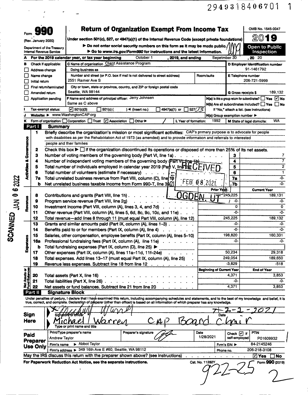 Image of first page of 2019 Form 990 for Client Assistance Program