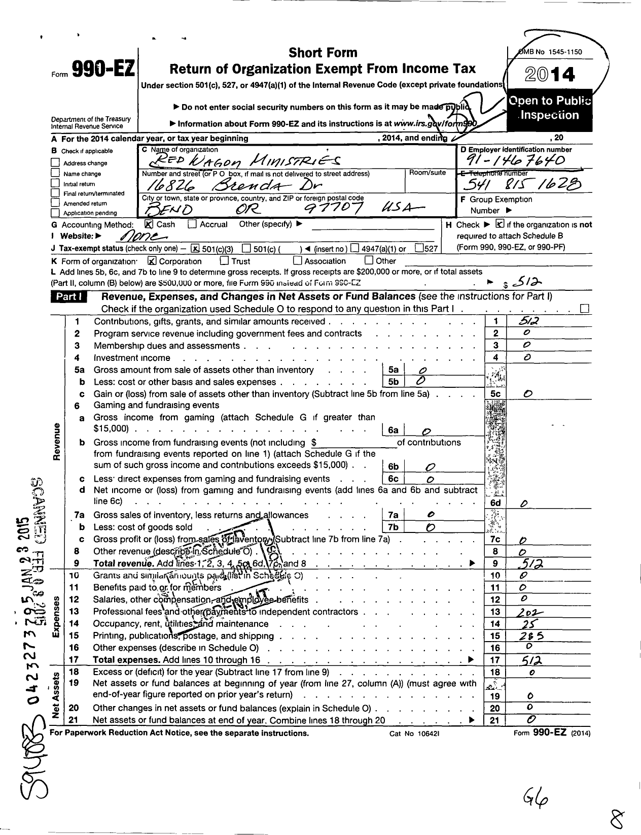 Image of first page of 2013 Form 990EZ for Red Wagon Ministries