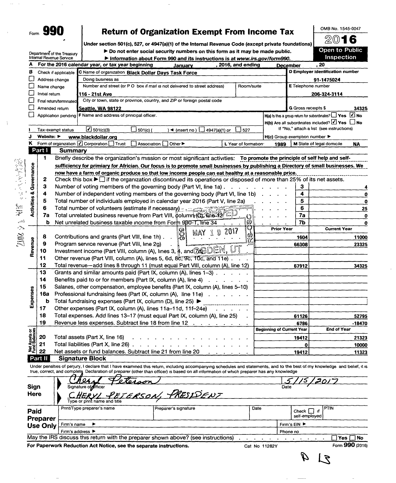 Image of first page of 2016 Form 990 for Black Dollar Days Task Force