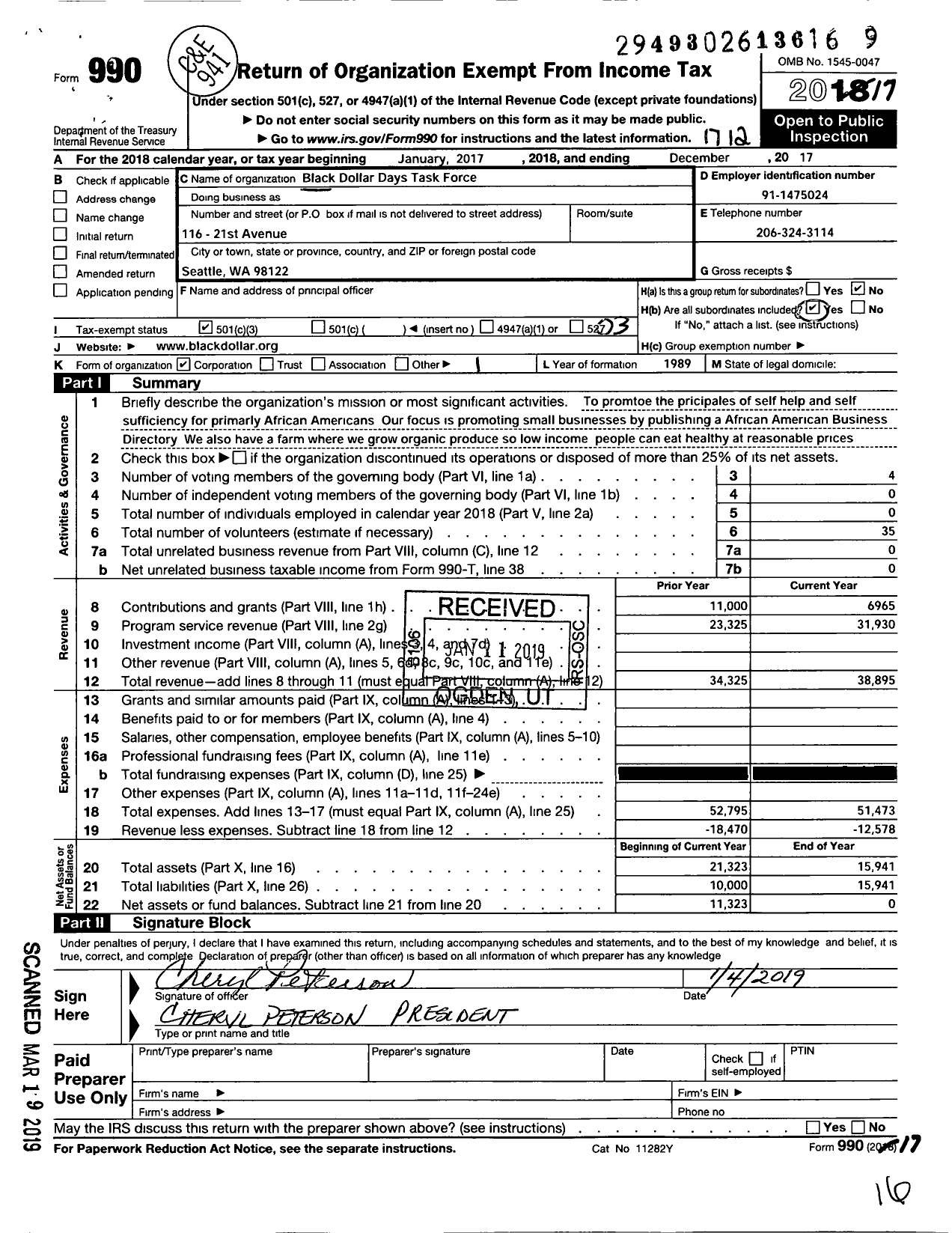 Image of first page of 2017 Form 990 for Black Dollar Days Task Force