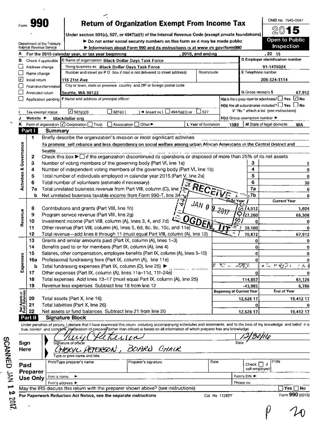 Image of first page of 2015 Form 990 for Black Dollar Days Task Force