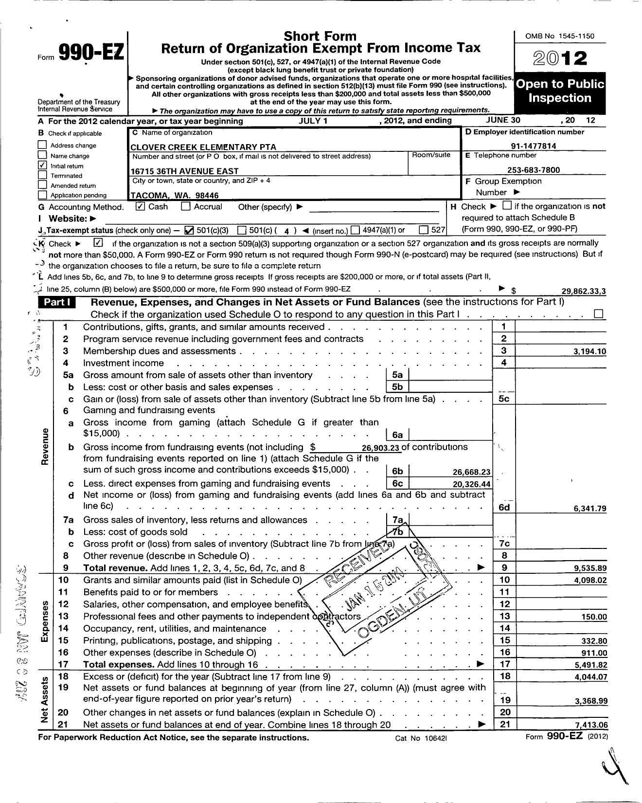 Image of first page of 2011 Form 990EO for CLOVER CREEK pta