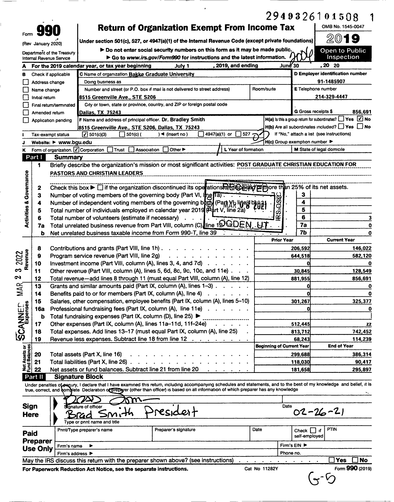 Image of first page of 2019 Form 990 for na 8515 GREENVILLE AVE STE S206