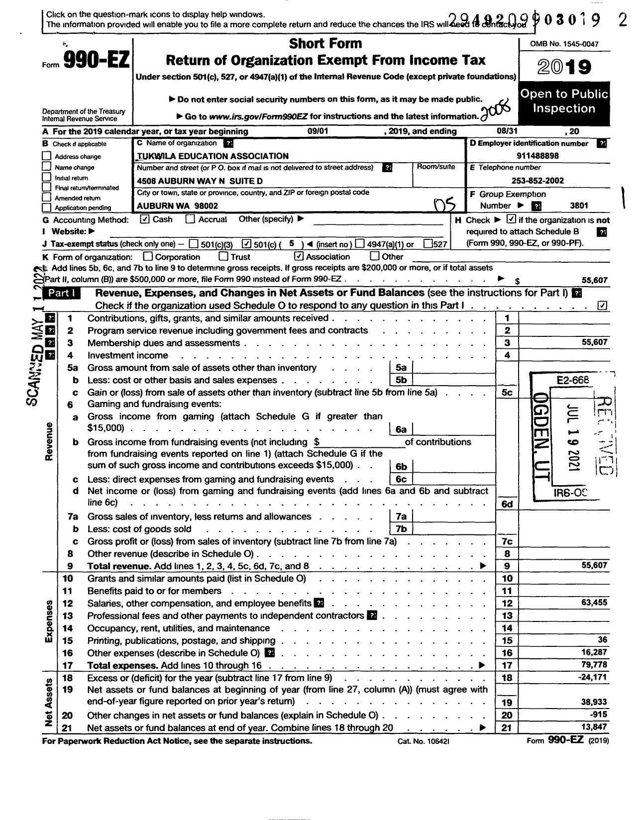 Image of first page of 2019 Form 990EO for Tukwila Education Association