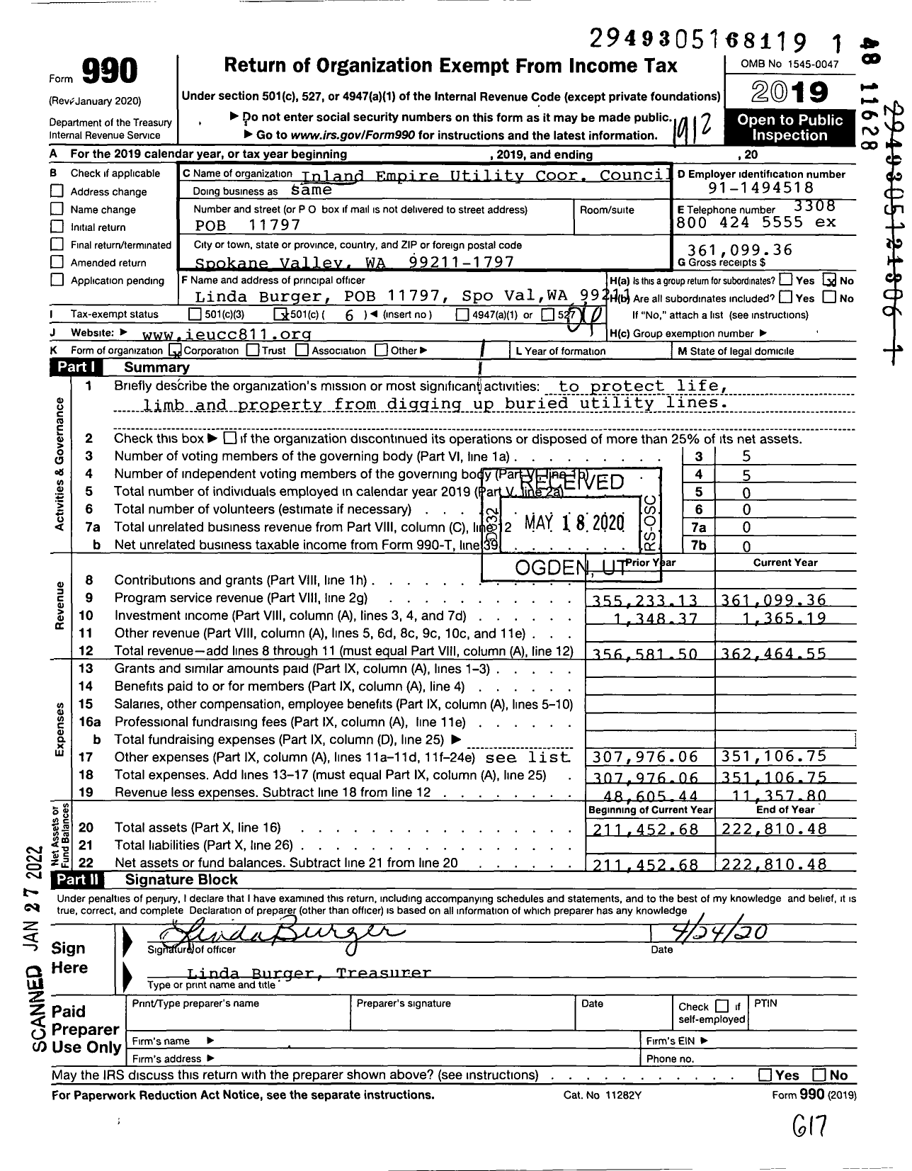 Image of first page of 2019 Form 990O for Inland Empire Utility Coordination Council