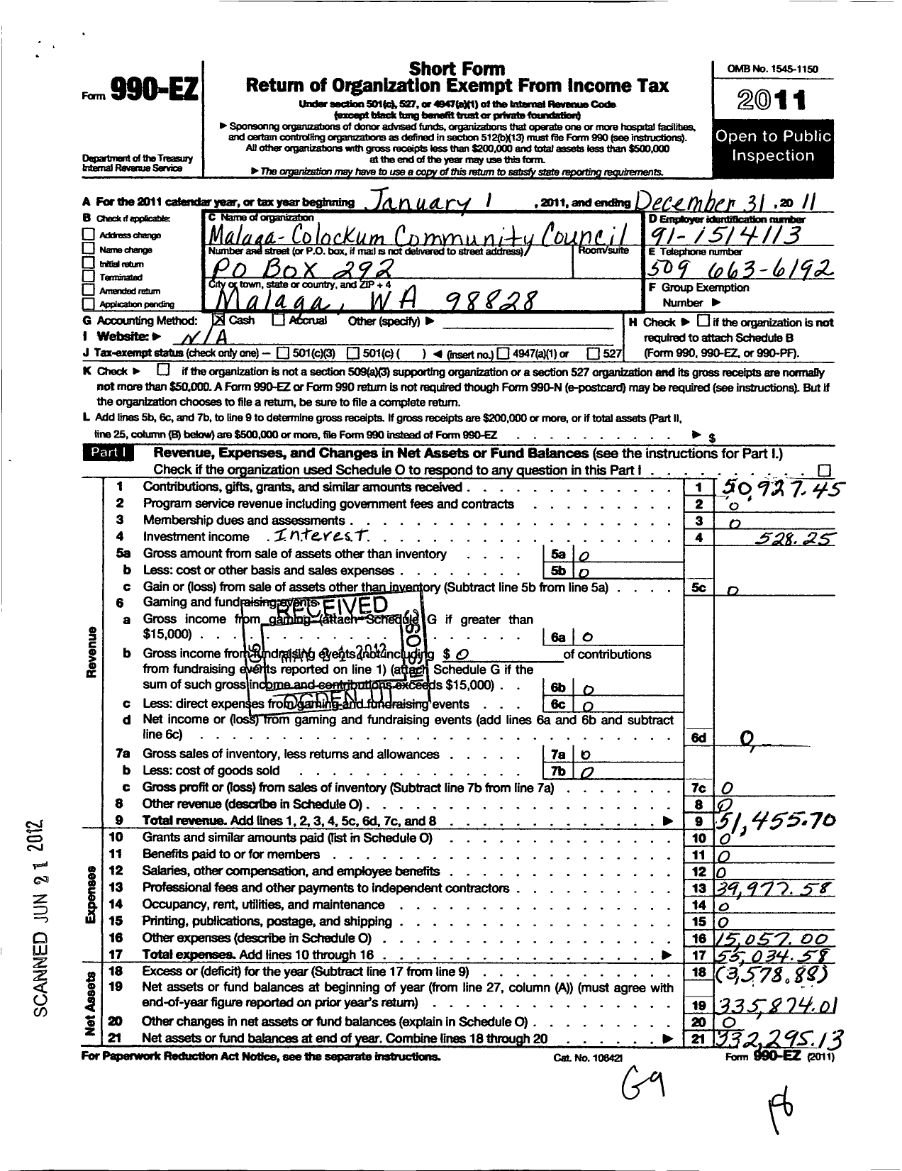 Image of first page of 2011 Form 990EO for Malaga-Colockum Community Council