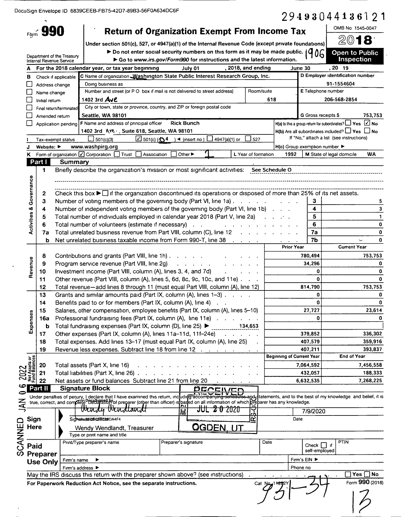 Image of first page of 2018 Form 990O for WashPIRG