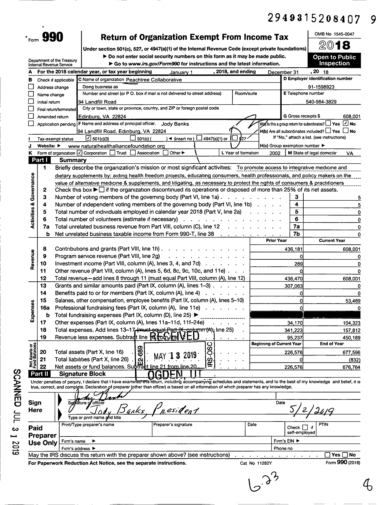 Image of first page of 2018 Form 990 for Peachtree Collaborative