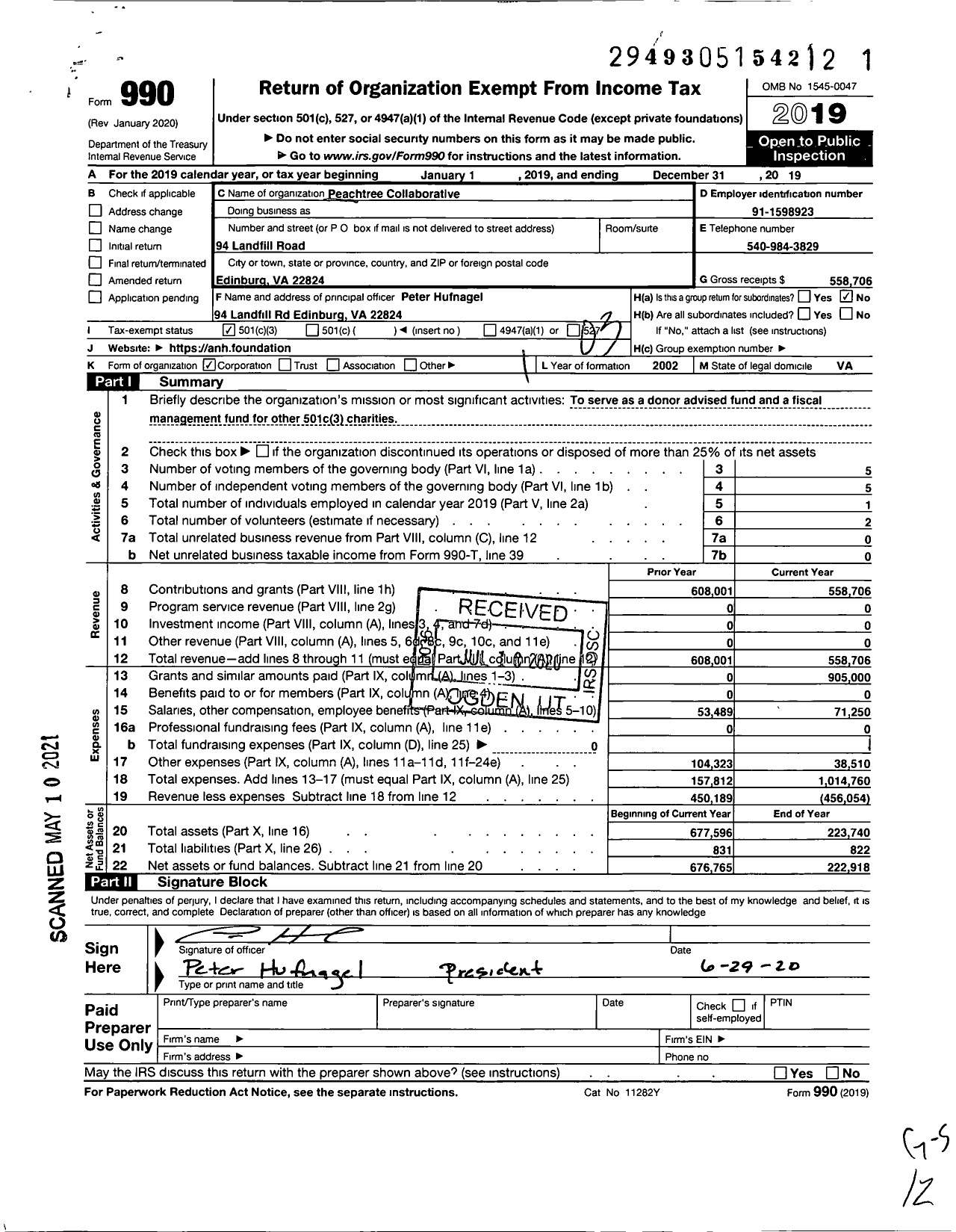 Image of first page of 2019 Form 990 for Peachtree Collaborative