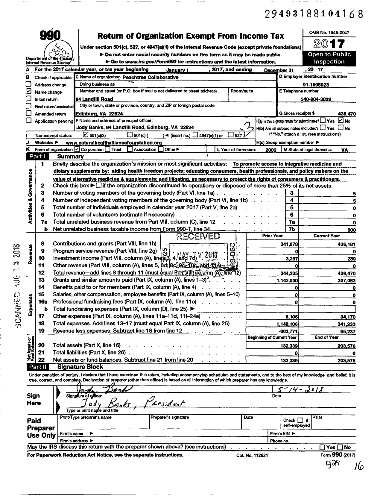 Image of first page of 2017 Form 990 for Peachtree Collaborative