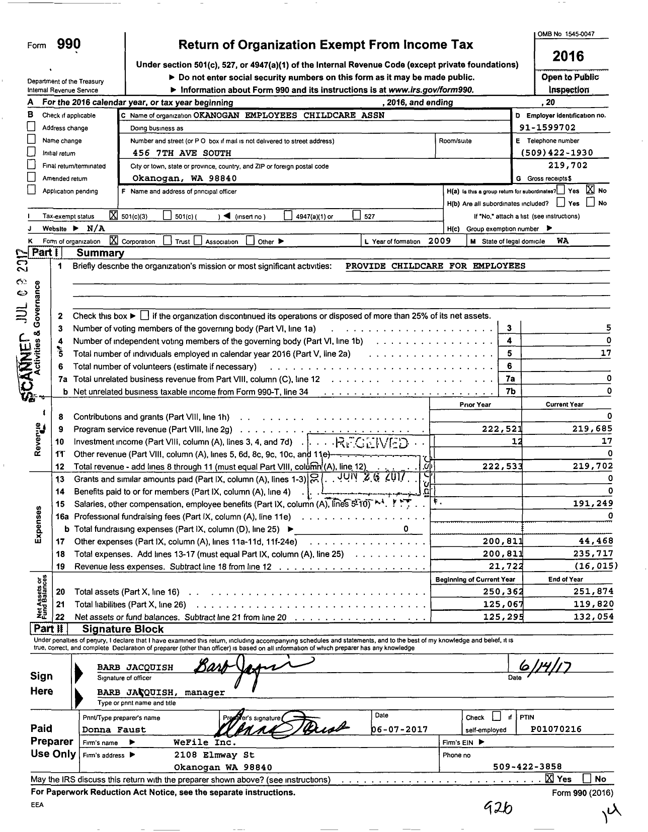 Image of first page of 2016 Form 990 for Forest Friends Daycare