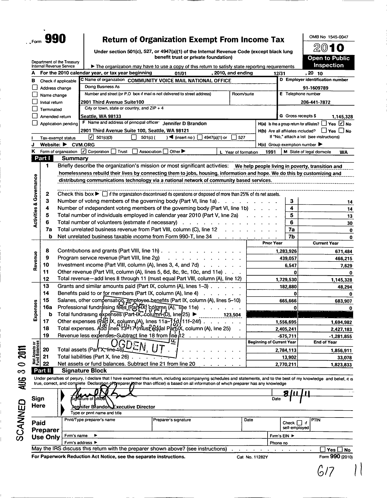 Image of first page of 2010 Form 990 for Springwire