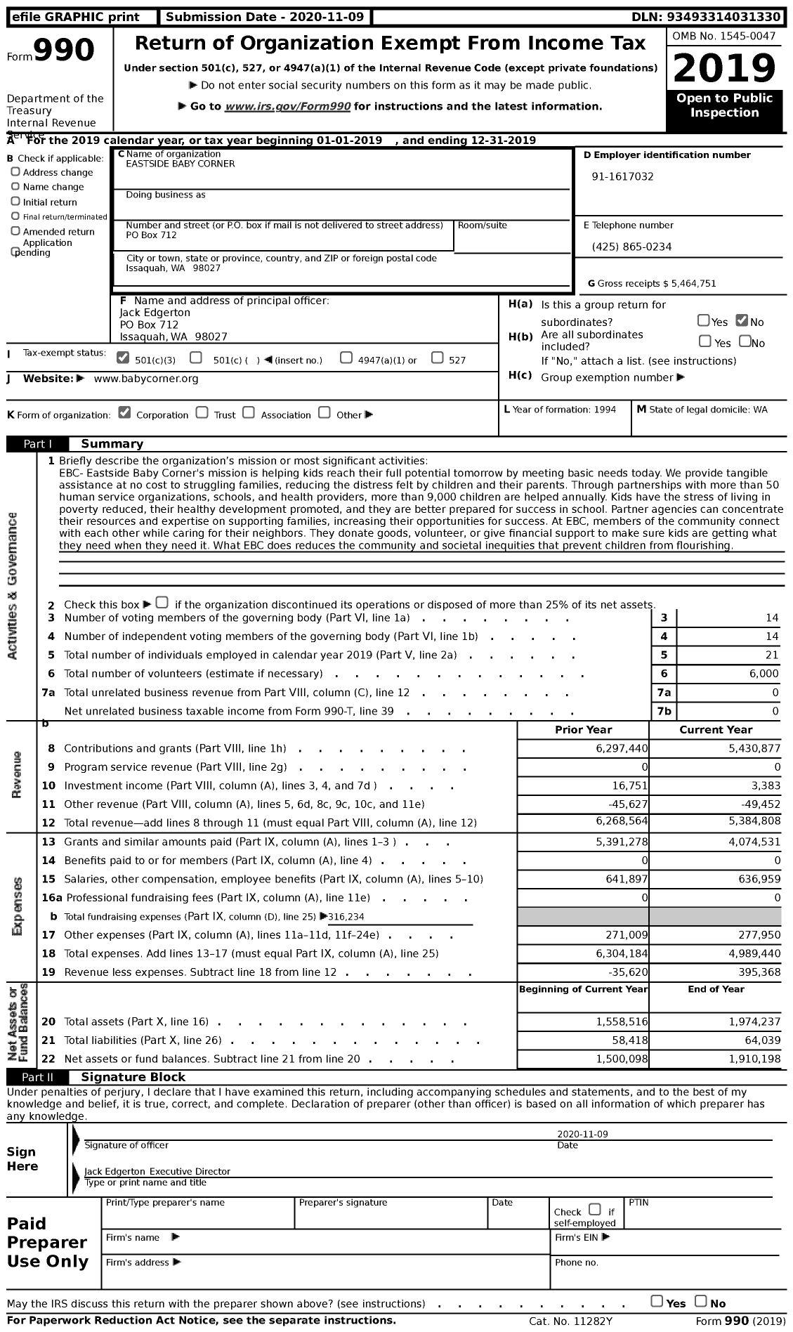 Image of first page of 2019 Form 990 for KidVantage (EBC)