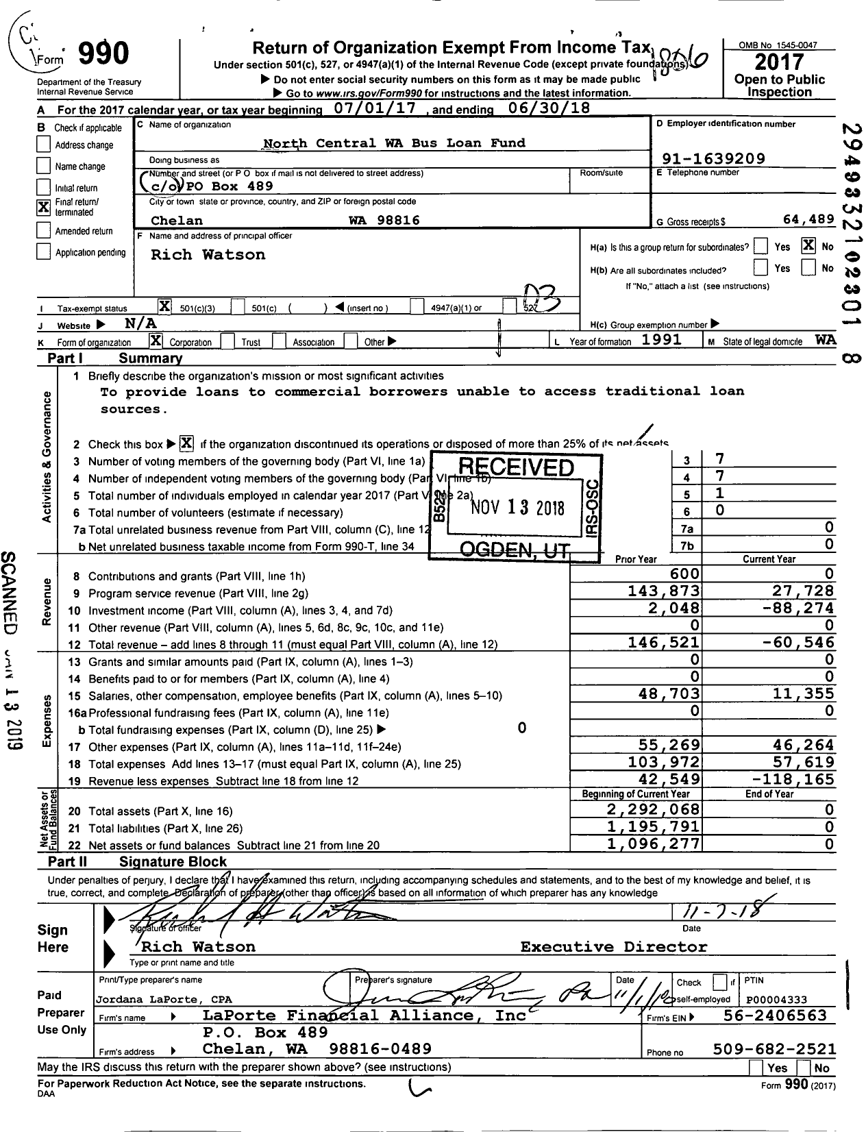 Image of first page of 2017 Form 990 for NCW Business Loan Fund