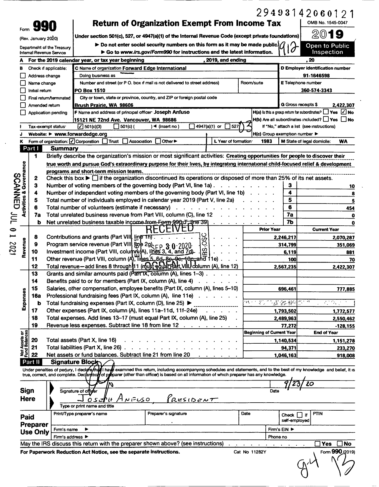 Image of first page of 2019 Form 990 for Forward Edge International