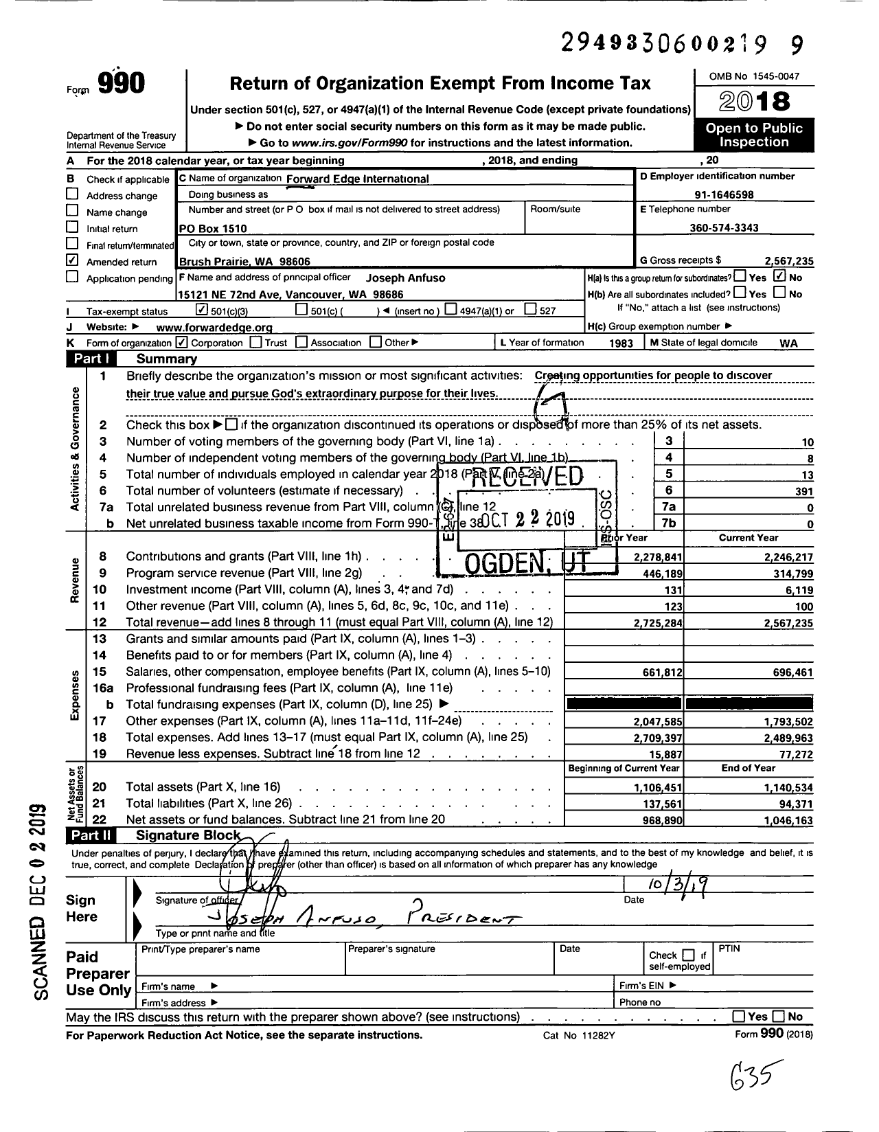 Image of first page of 2018 Form 990 for Forward Edge International