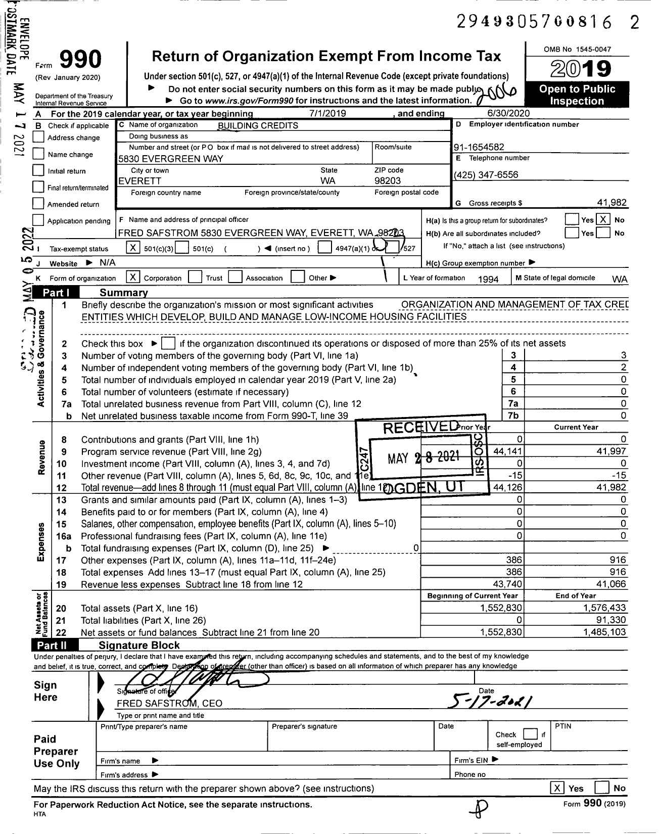 Image of first page of 2019 Form 990 for Building Credits