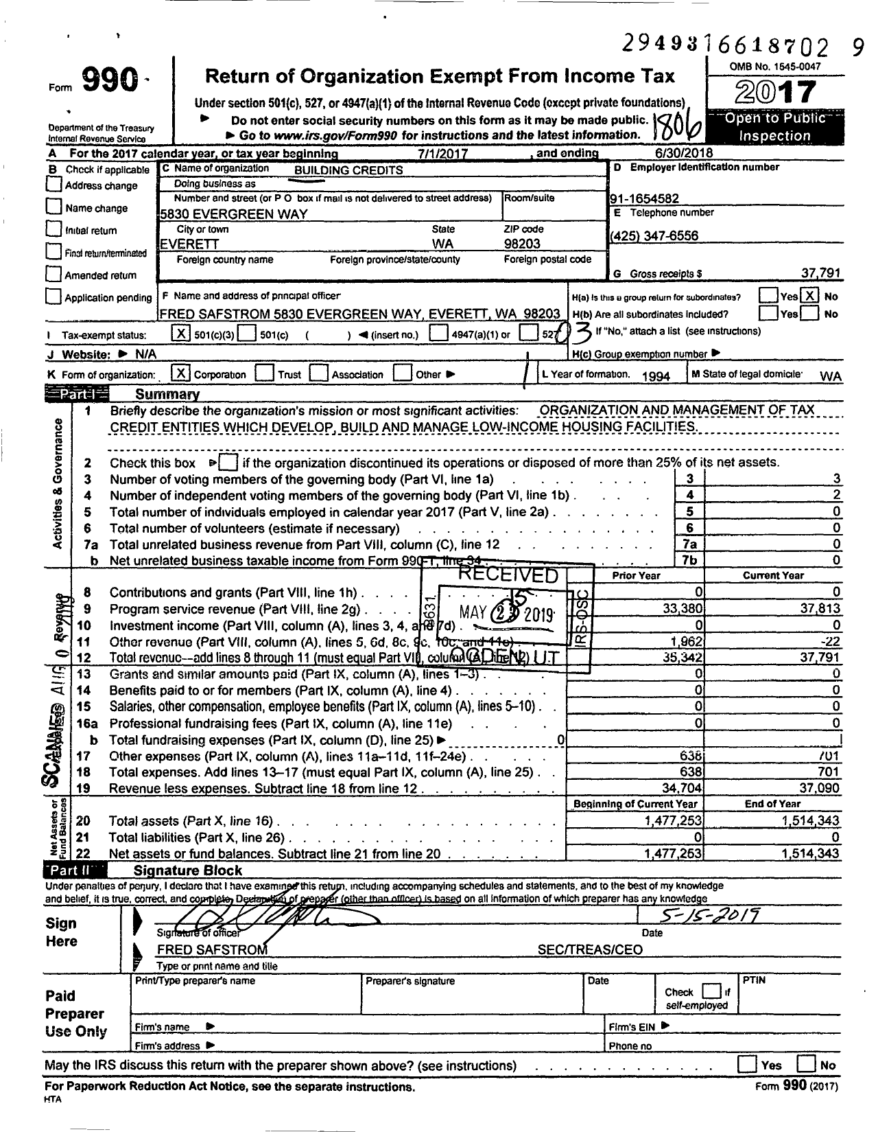 Image of first page of 2017 Form 990 for Building Credits