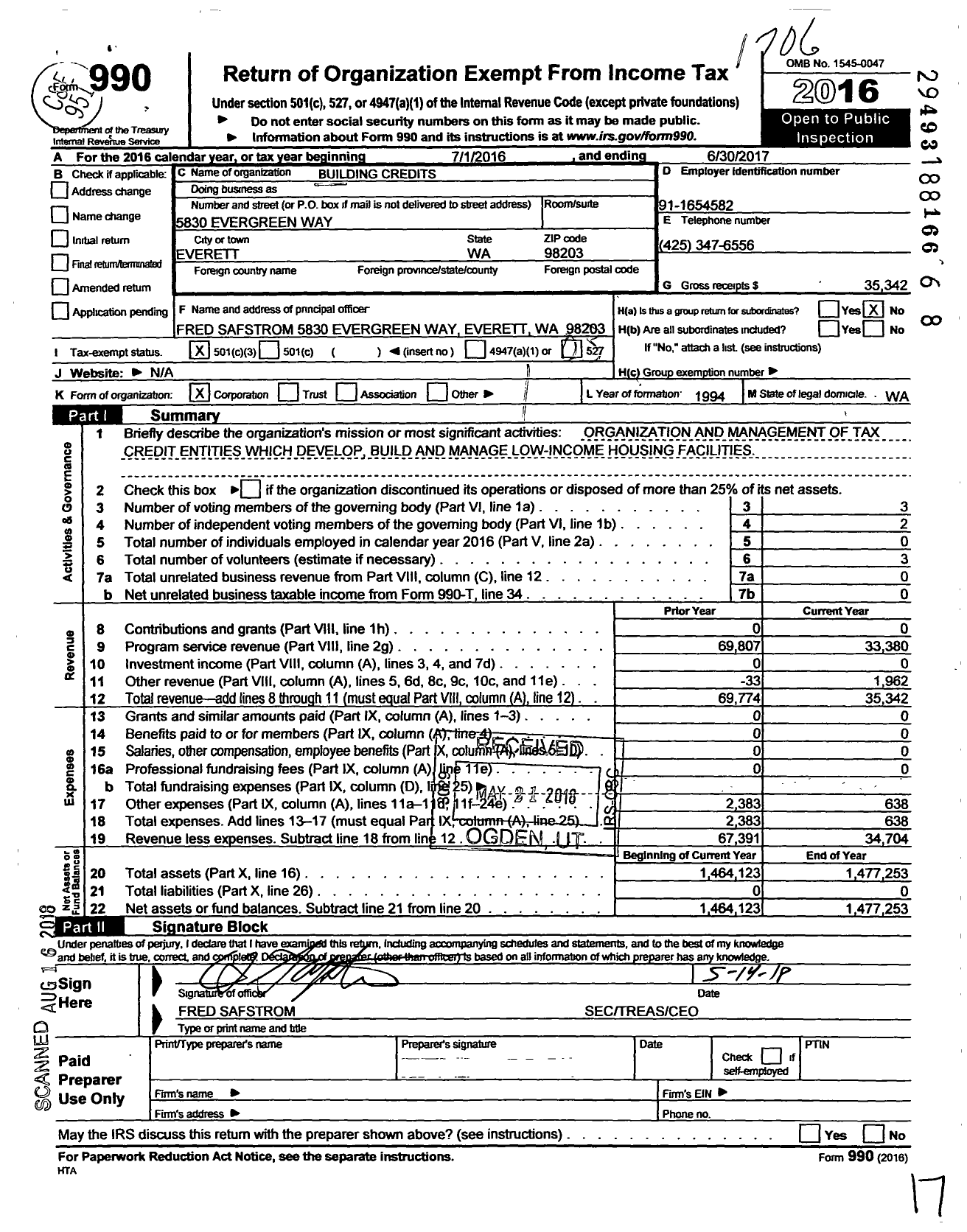 Image of first page of 2016 Form 990 for Building Credits