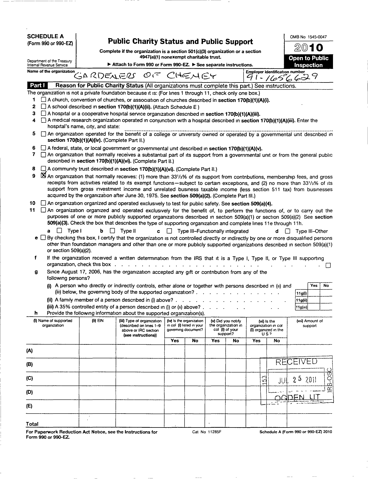 Image of first page of 2010 Form 990R for Gardeners of Cheney