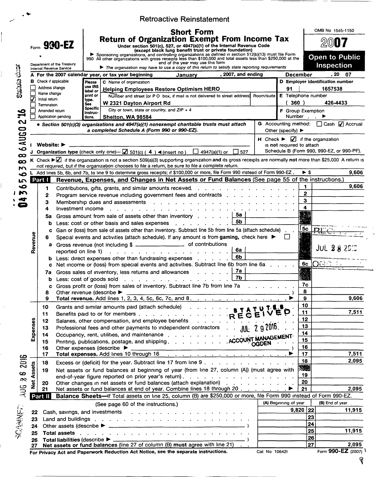 Image of first page of 2007 Form 990EO for Washington Corrections Center Employee Association