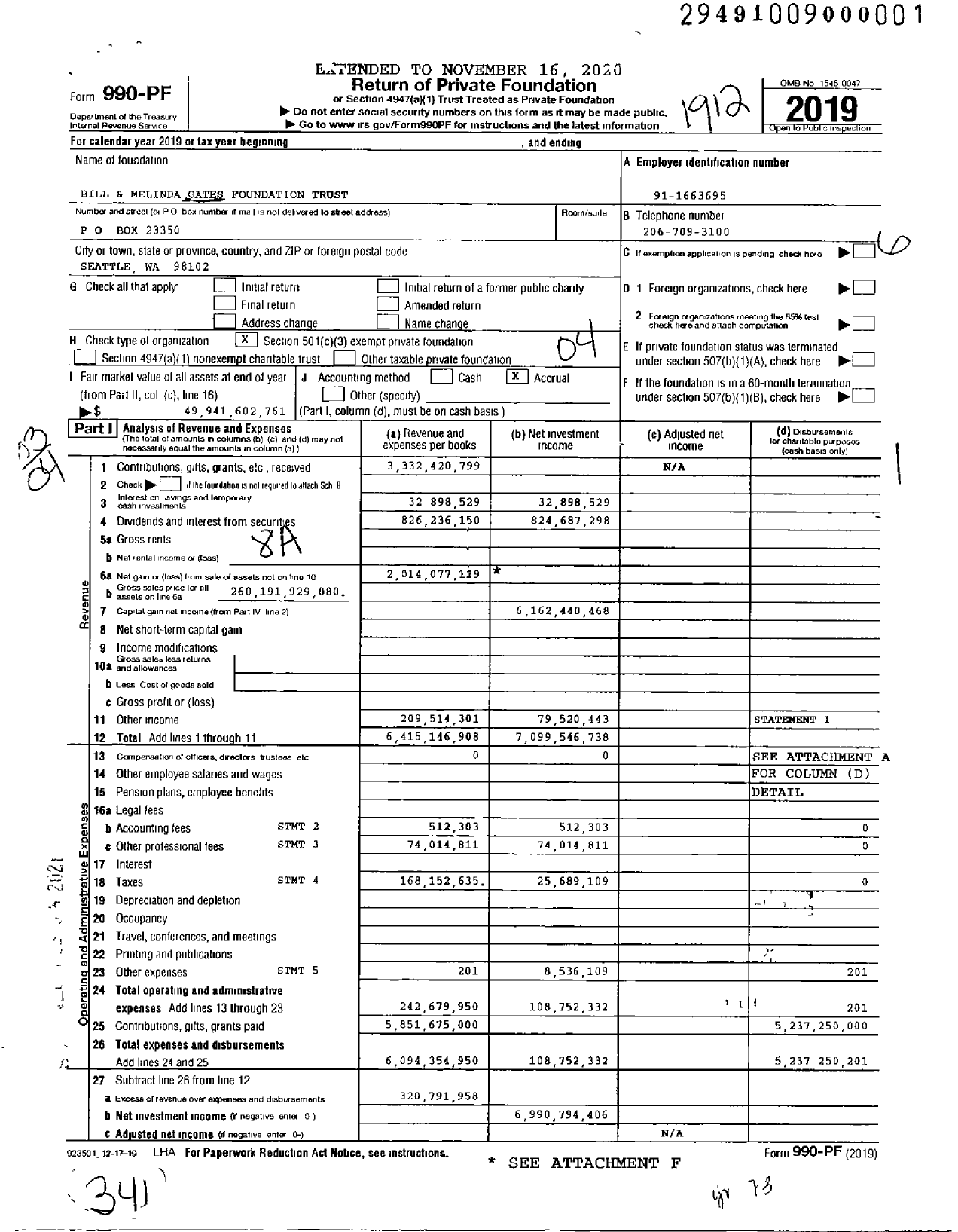 Image of first page of 2019 Form 990PF for Bill and Melinda Gates Foundation Trust