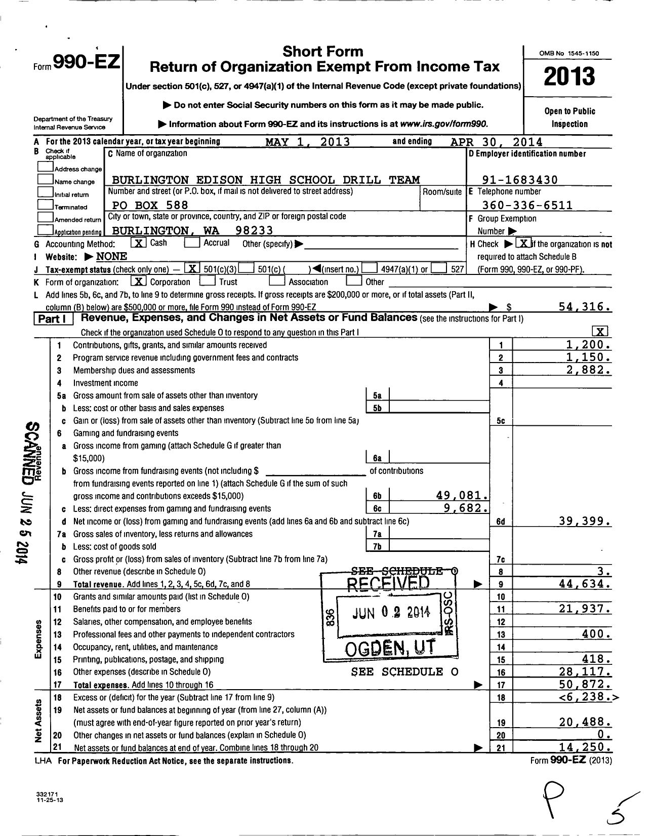 Image of first page of 2013 Form 990EZ for Burlington Edison High School Drill Team