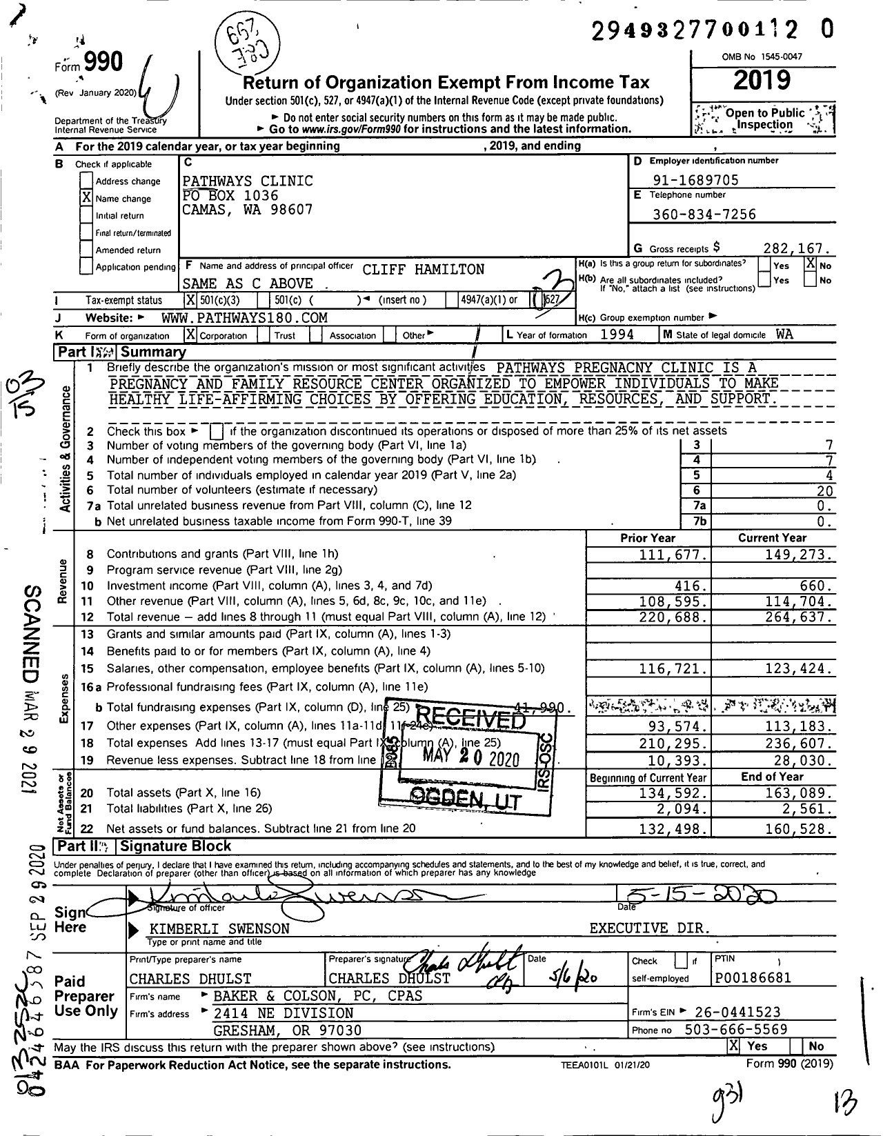 Image of first page of 2019 Form 990 for Pathways Clinic