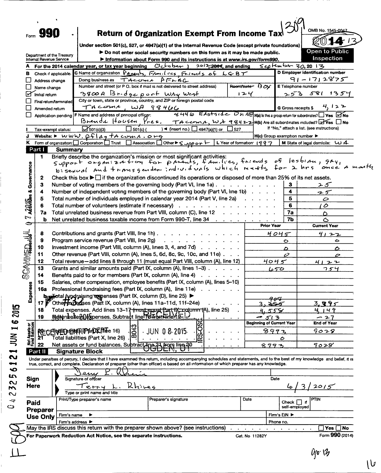 Image of first page of 2012 Form 990 for Pflag Tacoma