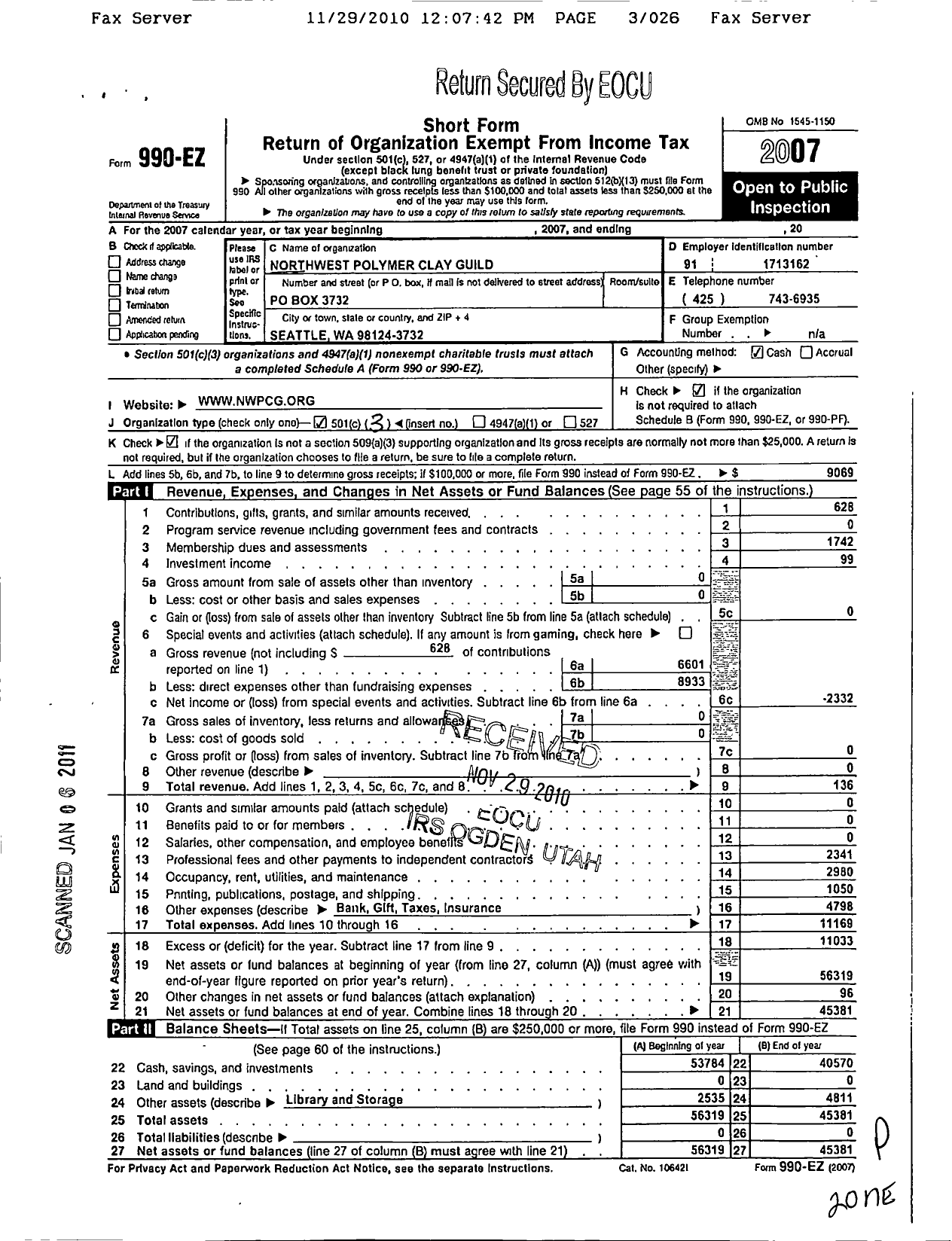 Image of first page of 2007 Form 990EZ for Northwest Polymer Clay Guild