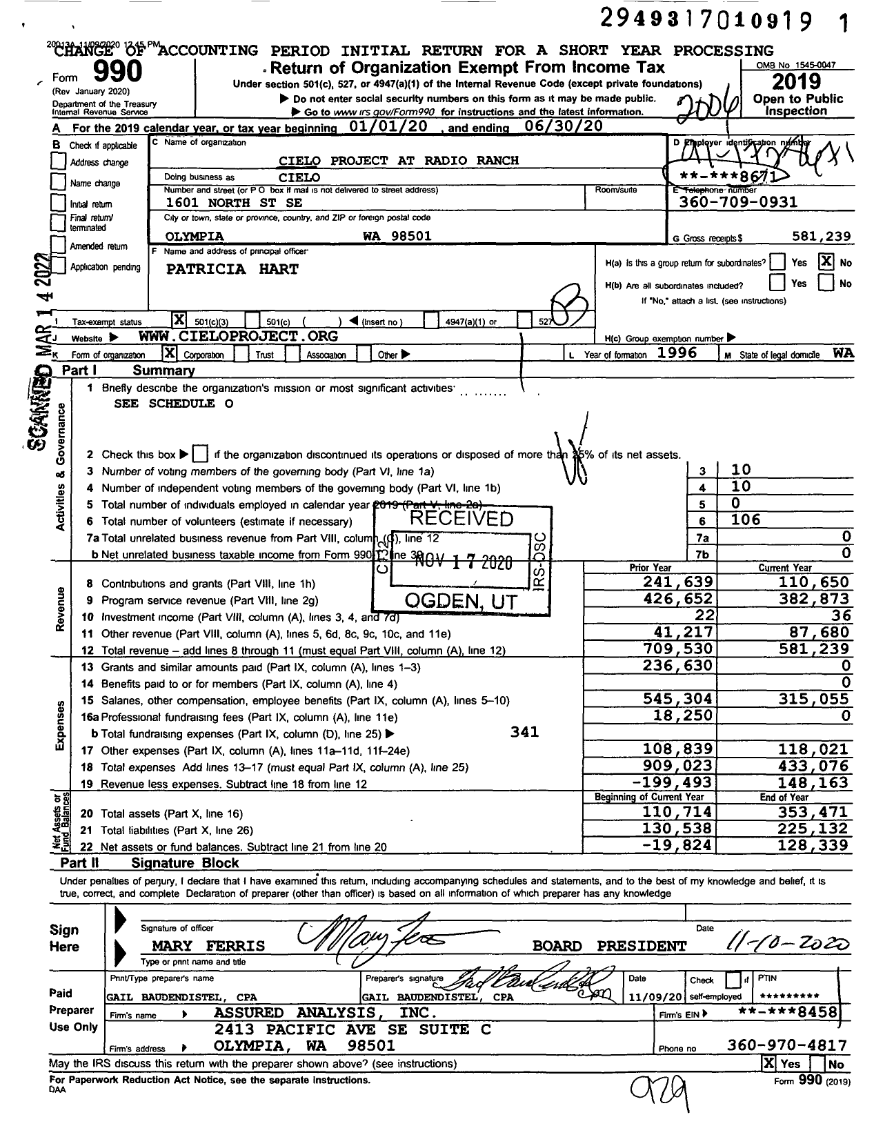 Image of first page of 2019 Form 990 for Cielo Project at Radio Ranch