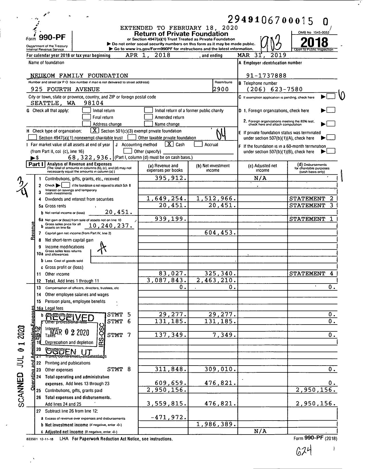 Image of first page of 2018 Form 990PR for Neukom Family Foundation