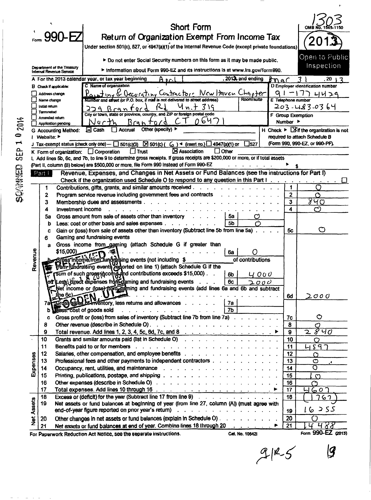 Image of first page of 2012 Form 990EO for Painting and Decorating Contractors of America / New Haven Chapter