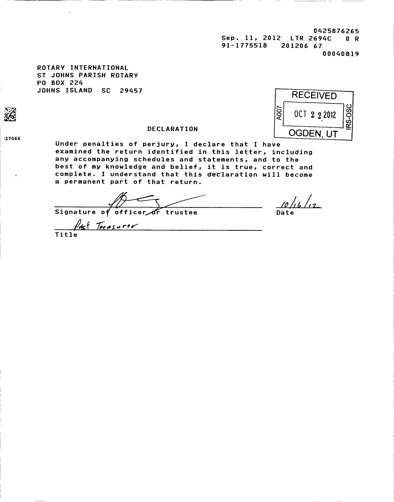 Image of first page of 2011 Form 990OR for Rotary International
