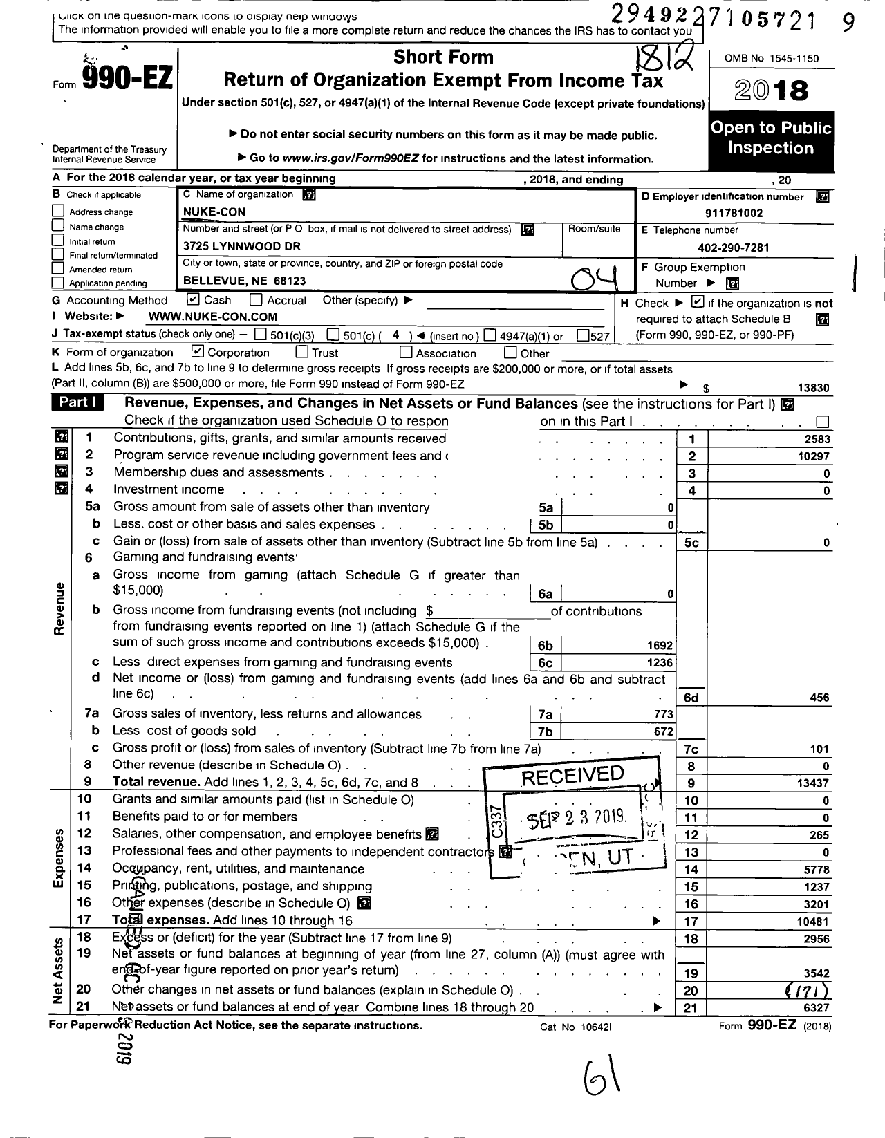 Image of first page of 2018 Form 990EO for Nuke-Con