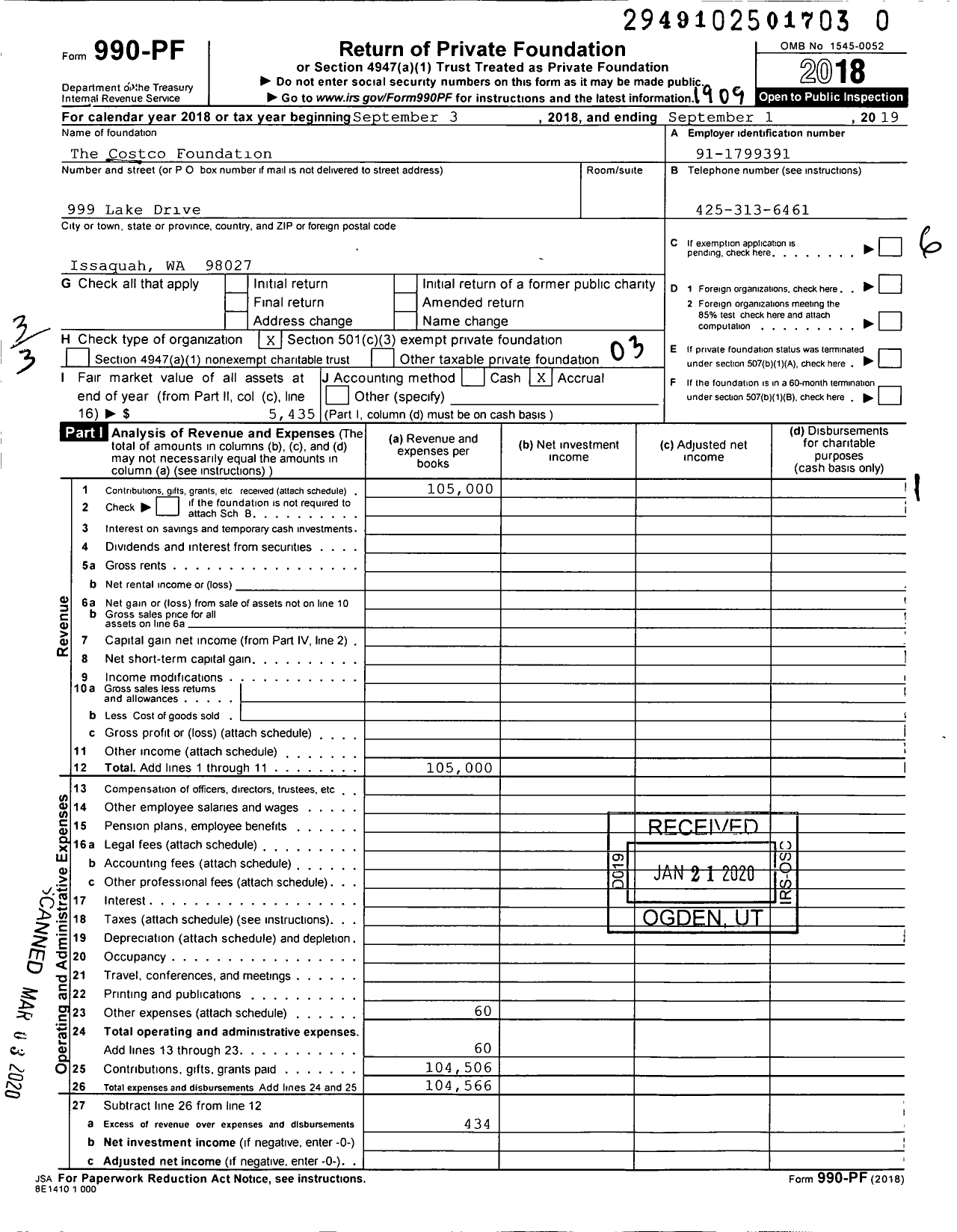Image of first page of 2018 Form 990PR for The Costco Foundation