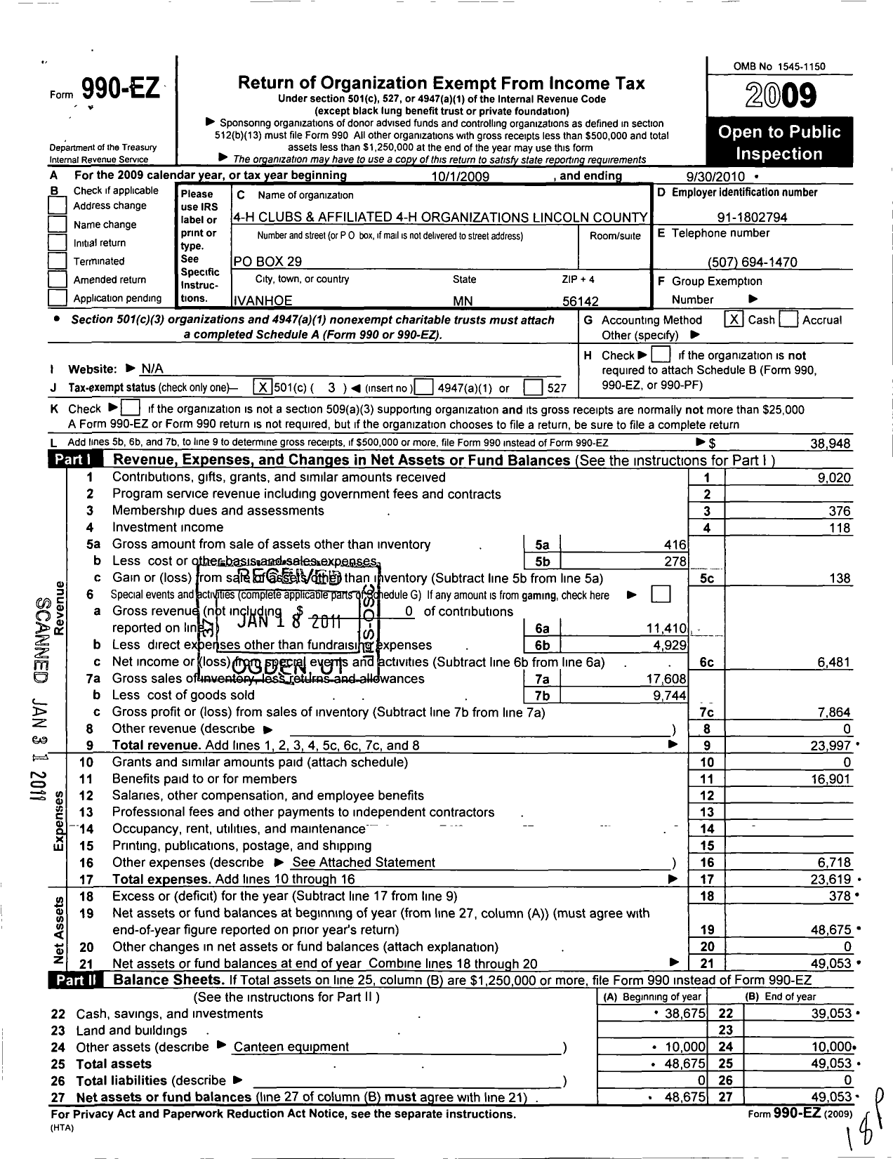 Image of first page of 2009 Form 990EZ for Lincoln County 4-H Leaders Council MN