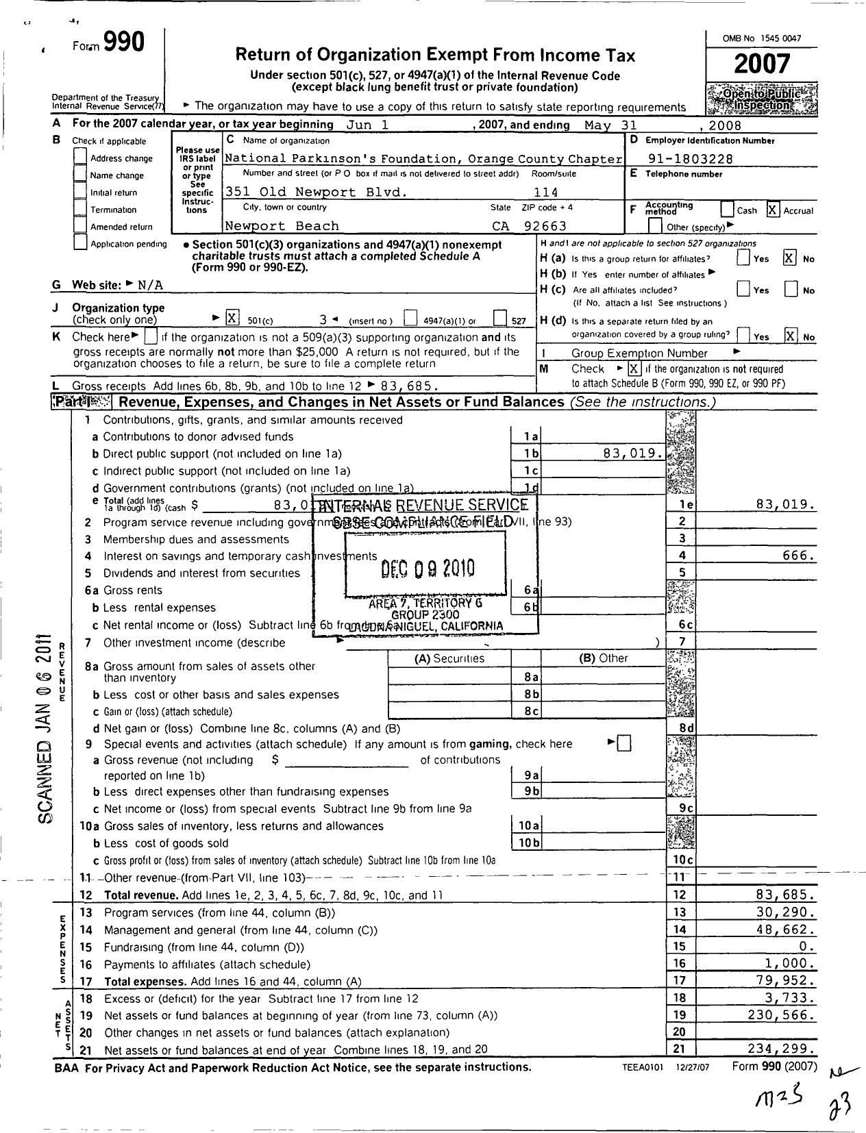 Image of first page of 2007 Form 990 for Npf-Orange County Ca