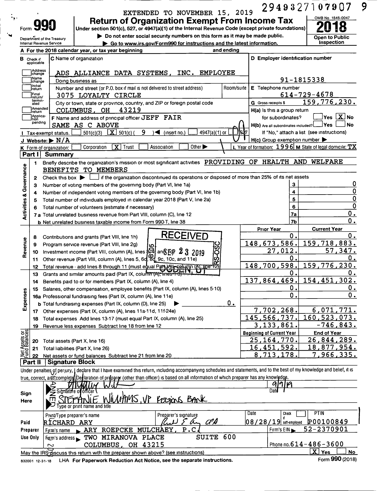 Image of first page of 2018 Form 990O for Bread Financial Payments Employee Benefits Trust