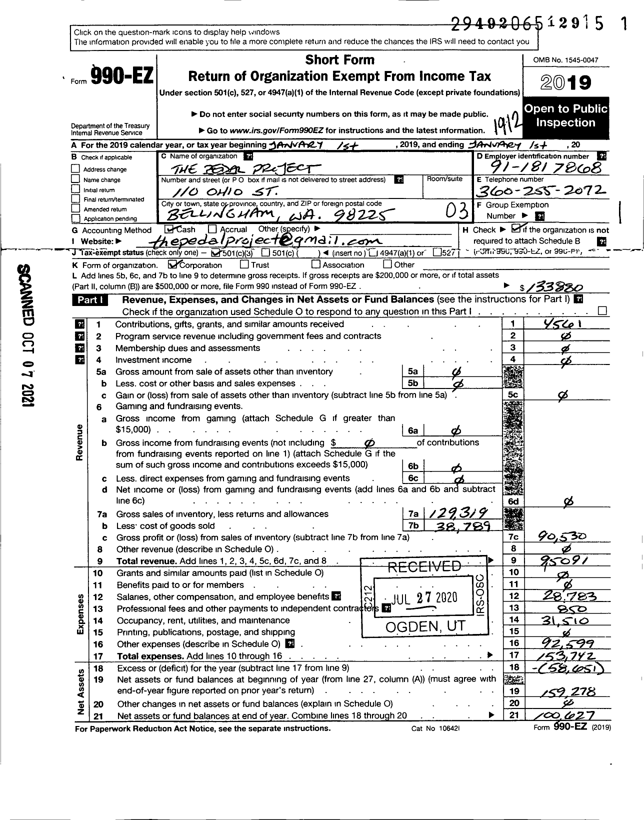 Image of first page of 2019 Form 990EZ for Pedal Project