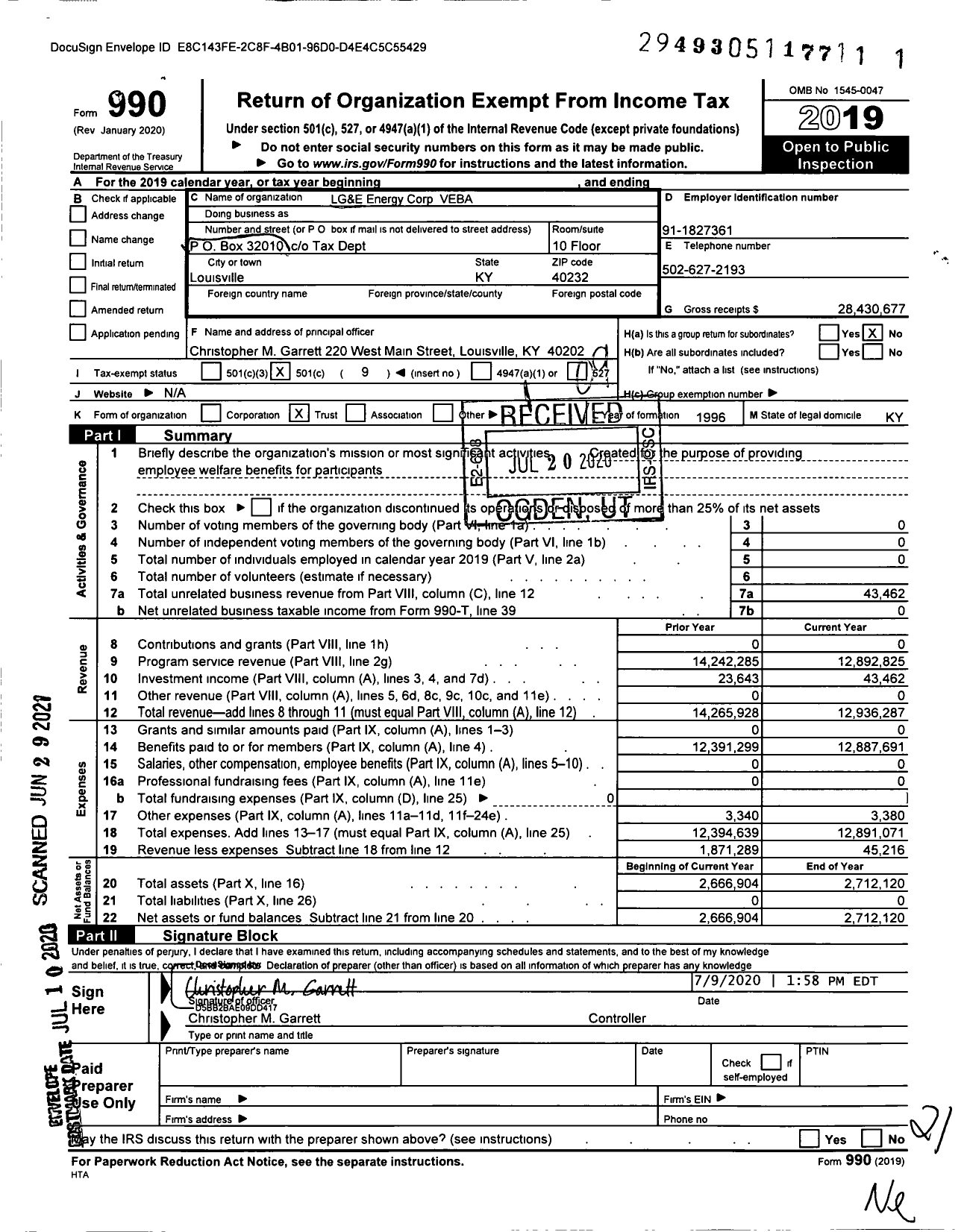 Image of first page of 2019 Form 990O for LG&E Energy Corp VEBA