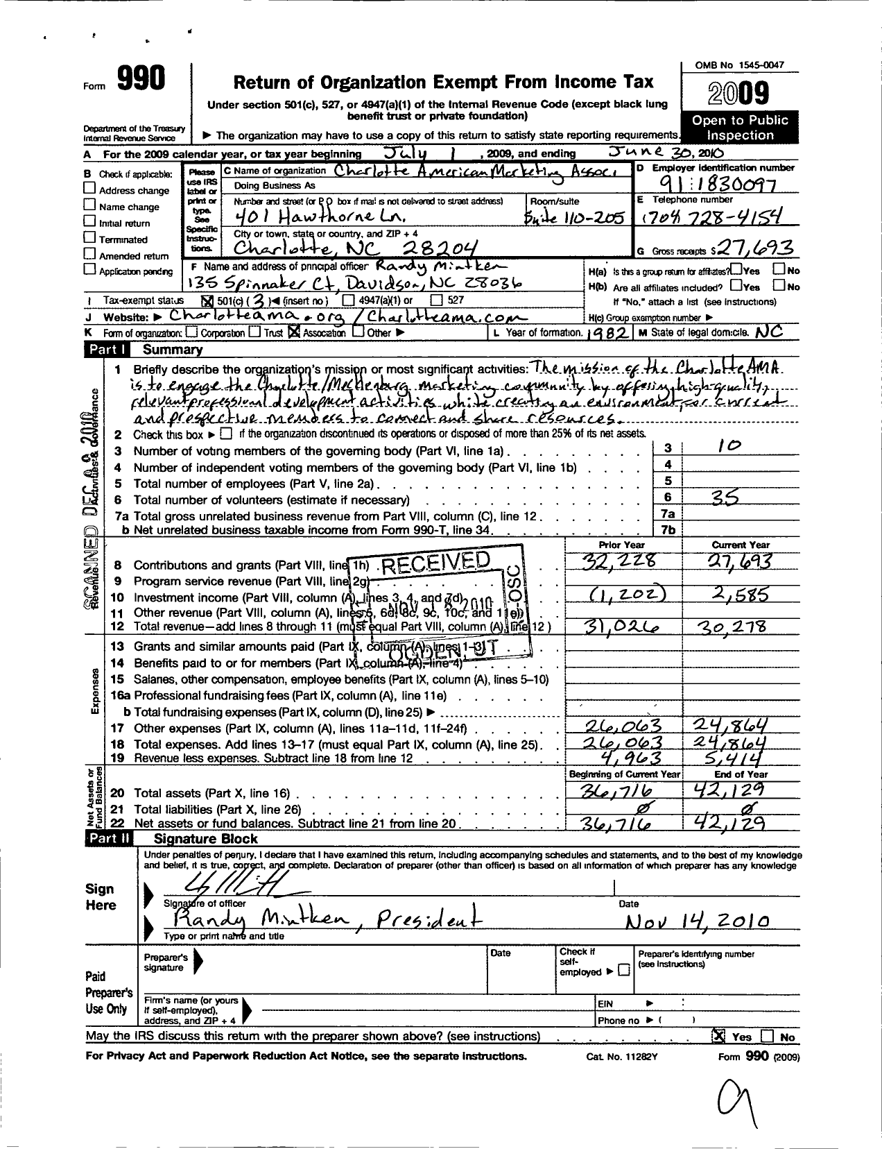 Image of first page of 2009 Form 990 for American Marketing Association / Charlotte Chapter