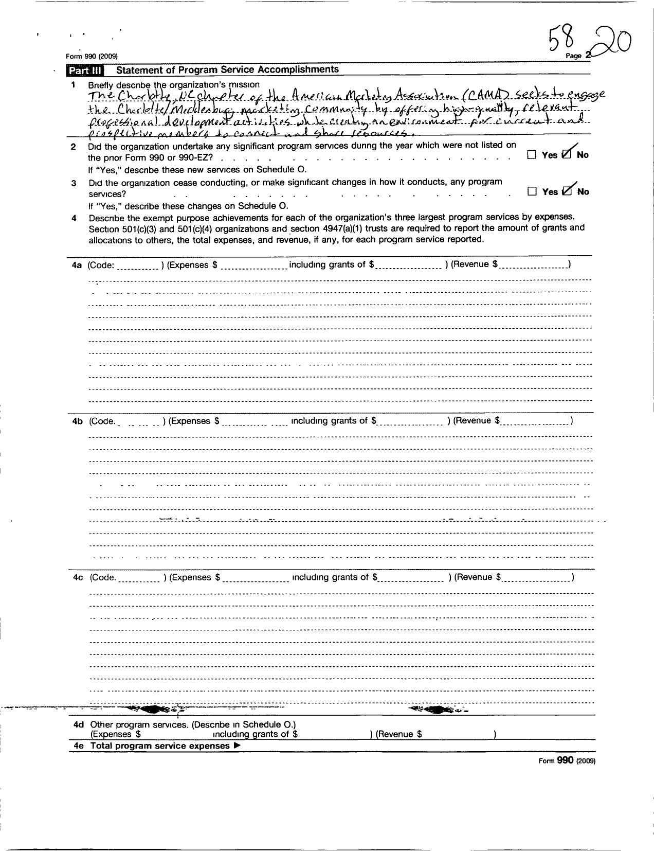 Image of first page of 2009 Form 990R for American Marketing Association / Charlotte Chapter