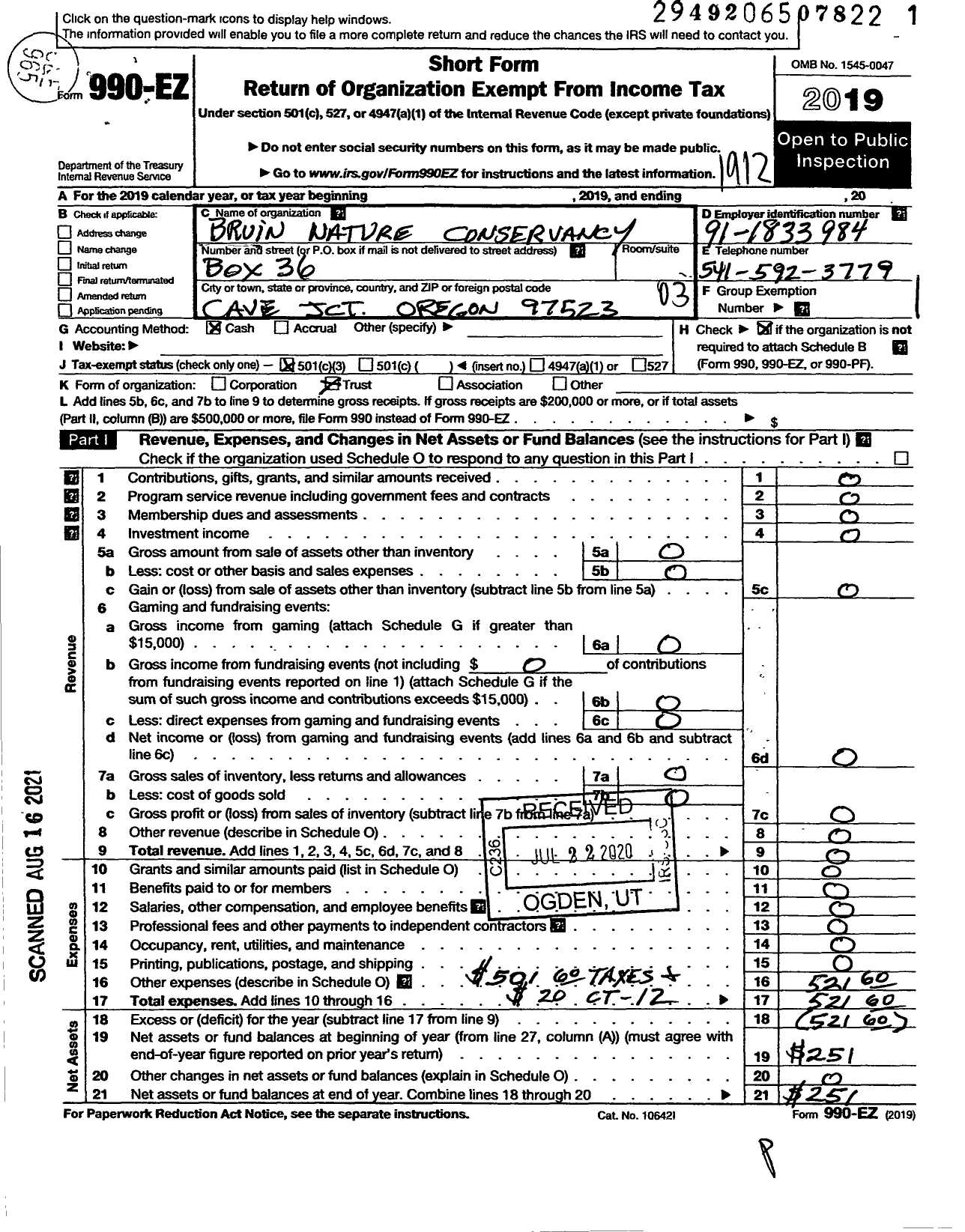 Image of first page of 2019 Form 990EZ for Bruin Nature Conservancy