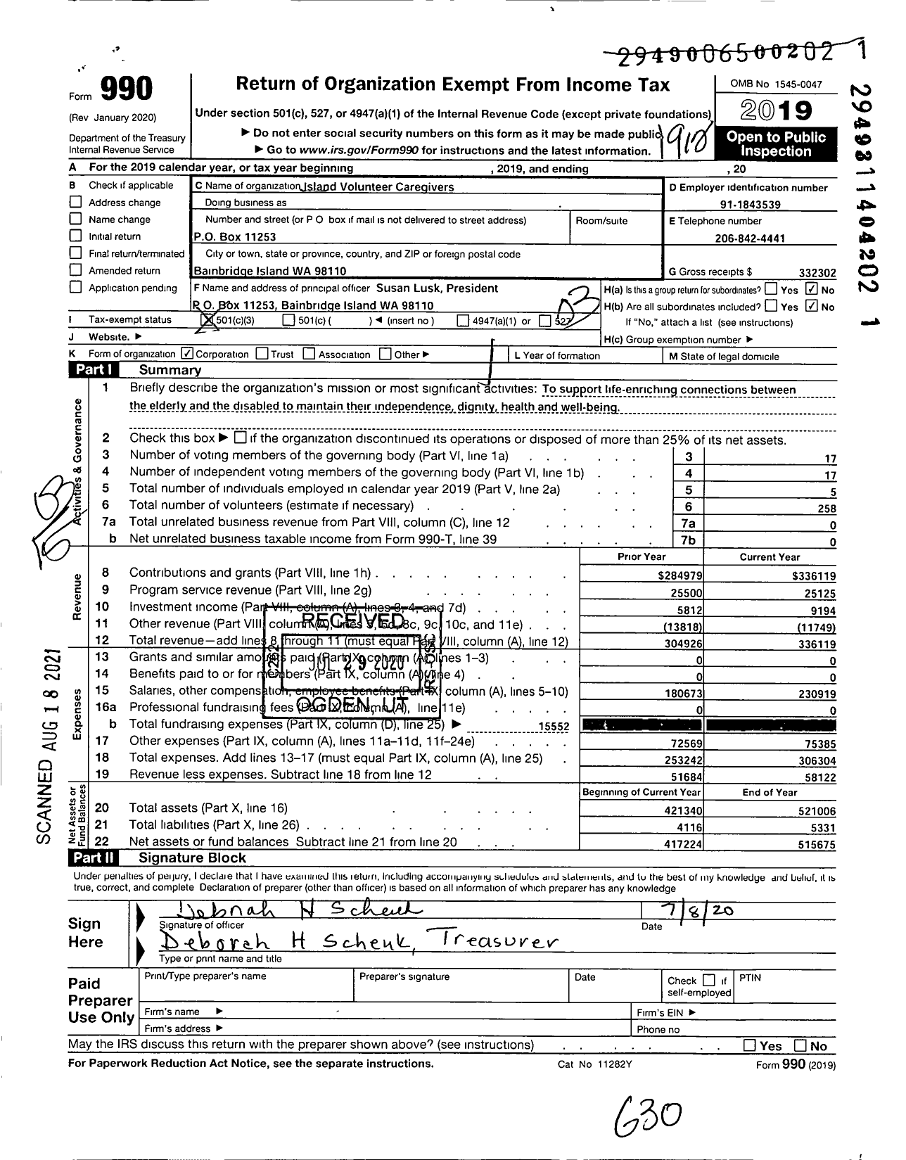 Image of first page of 2019 Form 990 for Island Volunteer Caregivers