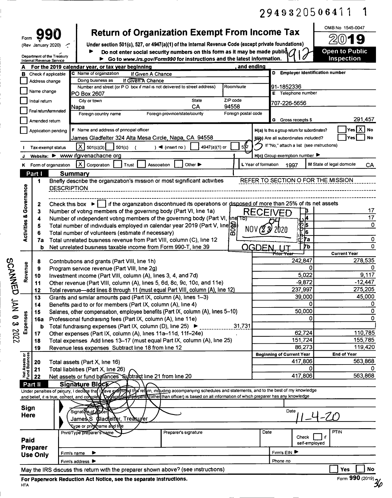 Image of first page of 2019 Form 990 for If Given A Chance