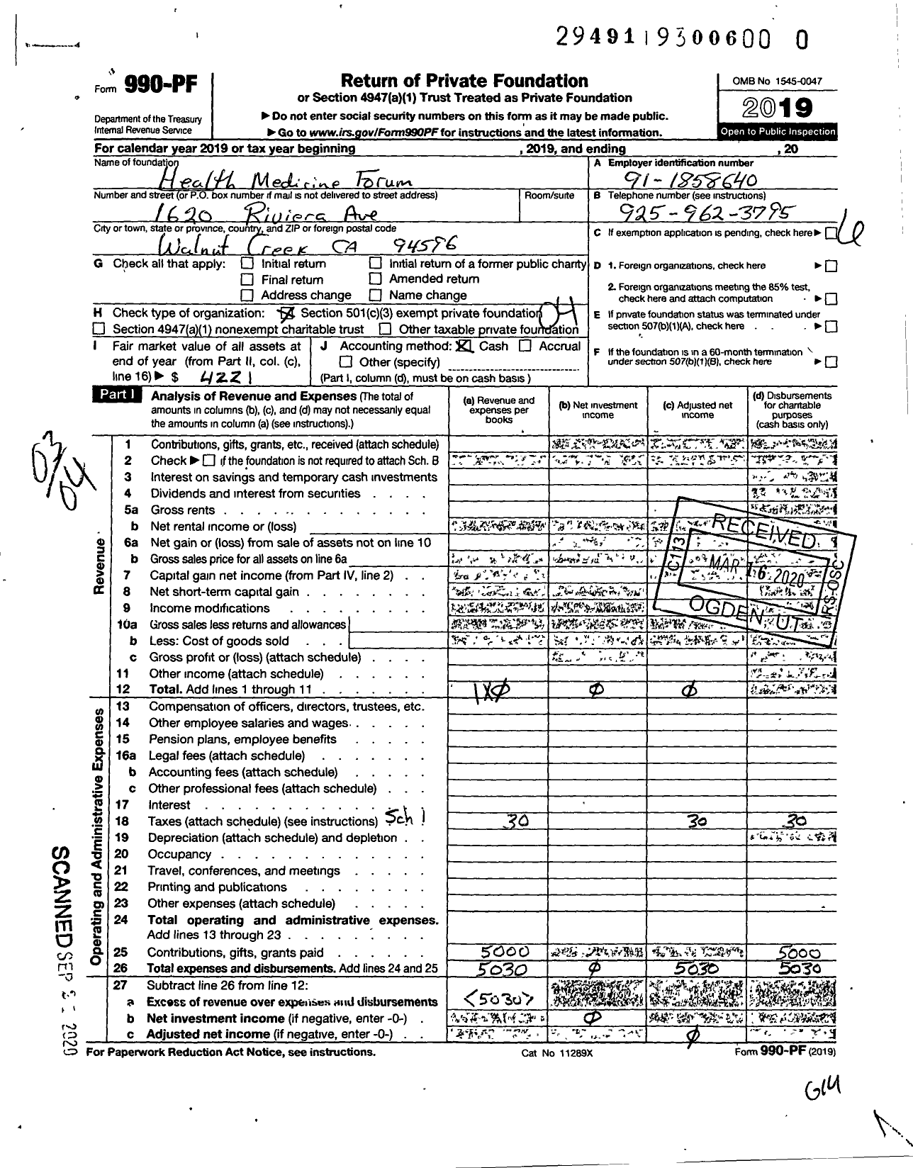 Image of first page of 2019 Form 990PR for PPRM Legal Defense Fund