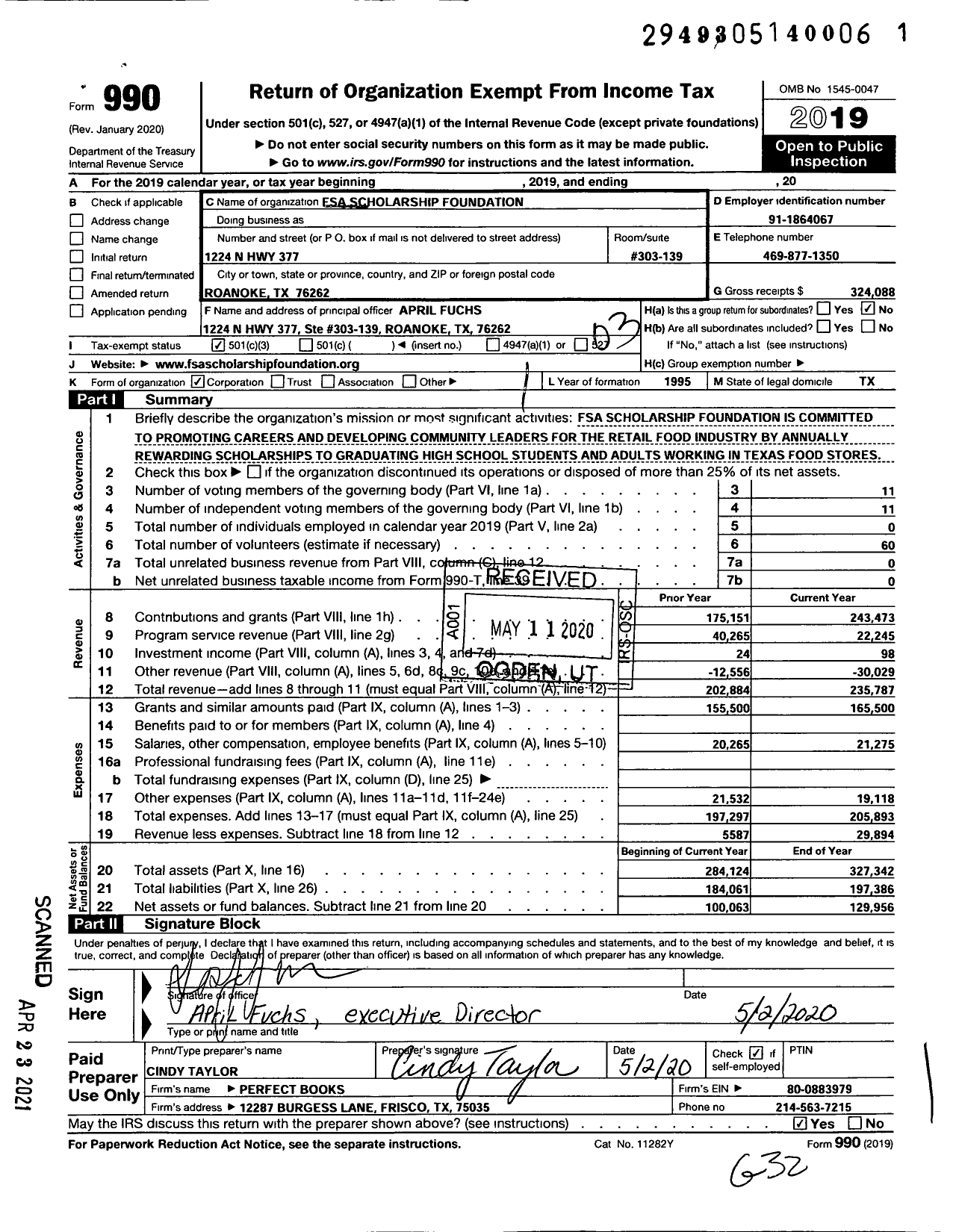 Image of first page of 2019 Form 990 for Fsa Scholarship Foundation