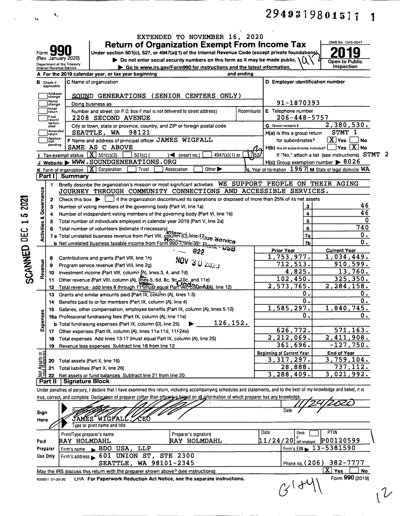 Image of first page of 2019 Form 990 for Ballard Senior Center Shoreline - Lake Forest Park Senior Activity Center